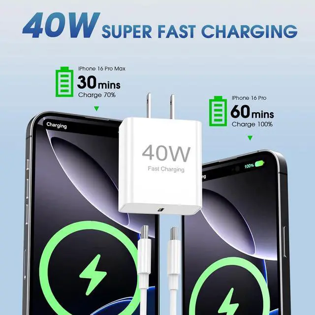 Alt view image 2 of 7 - i Phone 17 16 Fast Charger, USB Charging Block, Type C Power Adapter with C to c Cable, Suitable for iPhone iPhone 17/17 Air/17 Pro Max/16/15 3 Pack