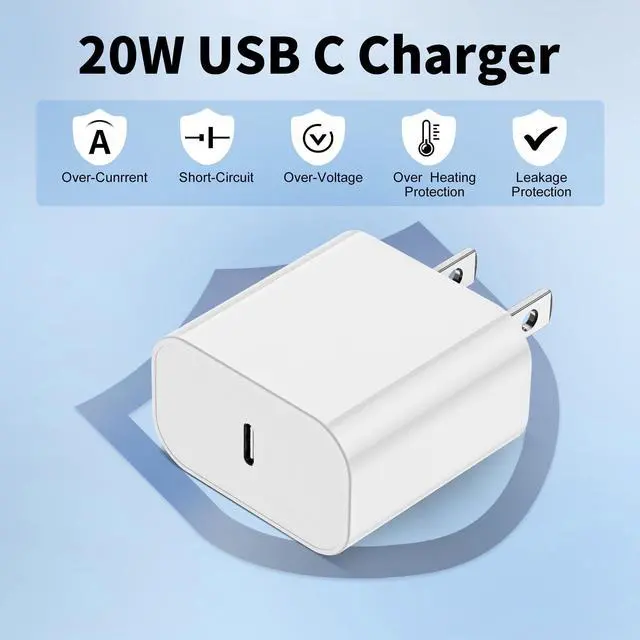 Alt view image 2 of 7 - iPhone 17 Charger, 2Pack 20W Type C Charger Fast Charging Block with USB C Charger Cable 6FT for iPhone17/ 17 air/ 17 Pro/ 17 Pro Max, iPhone 16 Pro Max/ 15 Pro Max Charger, iPad 12.9/11, iPad Air/Pro