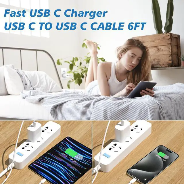 Alt view image 6 of 7 - iPhone 17 Charger, 2Pack 20W Type C Charger Fast Charging Block with USB C Charger Cable 6FT for iPhone17/ 17 air/ 17 Pro/ 17 Pro Max, iPhone 16 Pro Max/ 15 Pro Max Charger, iPad 12.9/11, iPad Air/Pro
