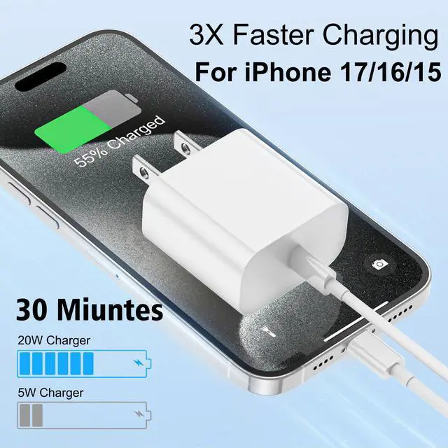 Alt view image 5 of 7 - iPhone 17 Charger, 2Pack 20W Type C Charger Fast Charging Block with USB C Charger Cable 6FT for iPhone17/ 17 air/ 17 Pro/ 17 Pro Max, iPhone 16 Pro Max/ 15 Pro Max Charger, iPad 12.9/11, iPad Air/Pro