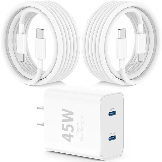 Main image of 45W USB-C for iPhone 17 16 15 Pro Max Charger Fast Charging and Long Type C to C Cable Cord 10FT/6FT,PD 3.0 GaN Dual USB C Port Super Fast for iPhone 17 Pro/17 Air/16 Plus/15 Series/Pad/Galaxy S24/S25
