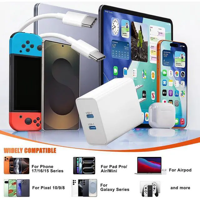 Alt view image 6 of 7 - 45W USB-C for iPhone 17 16 15 Pro Max Charger Fast Charging and Long Type C to C Cable Cord 10FT/6FT,PD 3.0 GaN Dual USB C Port Super Fast for iPhone 17 Pro/17 Air/16 Plus/15 Series/Pad/Galaxy S24/S25