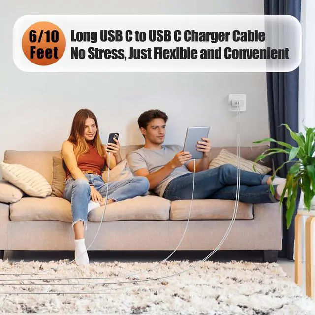Alt view image 7 of 7 - 45W USB-C for iPhone 17 16 15 Pro Max Charger Fast Charging and Long Type C to C Cable Cord 10FT/6FT,PD 3.0 GaN Dual USB C Port Super Fast for iPhone 17 Pro/17 Air/16 Plus/15 Series/Pad/Galaxy S24/S25