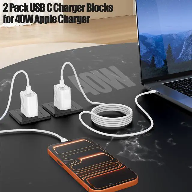 Alt view image 5 of 7 - 40W USB C Fast Charger for iPhone 17/ Air/16/15 Pro Max,2Pack 10FT Type C Charger Block & Cable, PD 3.0 Super Fast Charging for iPad Pro MacBook Air/Pro M1/M2, AirPods