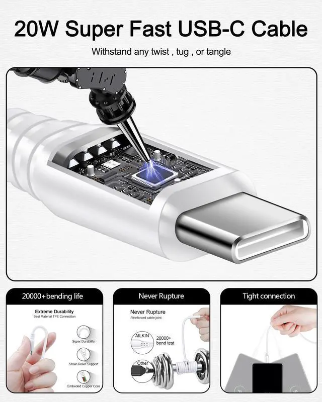 Alt view image 3 of 7 - iPhone 16e 17e Charger Fast Charging for iPhone 17Pro Max/17e/17/16/16e/16Pro/15/15Pro, 20W Fast USB C Power Adapter with 6Ft USB C Charging Cable Cord, Type C Charger Block Wall Cube for Apple iPad