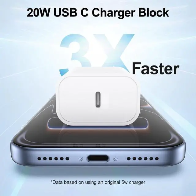 Alt view image 2 of 7 - 20W USB C Charger Block for Apple iPhone 17 16 15,USB C Charger Fast Charging Type-C Power Adapter Wall Plug for iPhone 17/16/15/14/13/12/11 Pro Max Series/Apple iWatch/AirPods