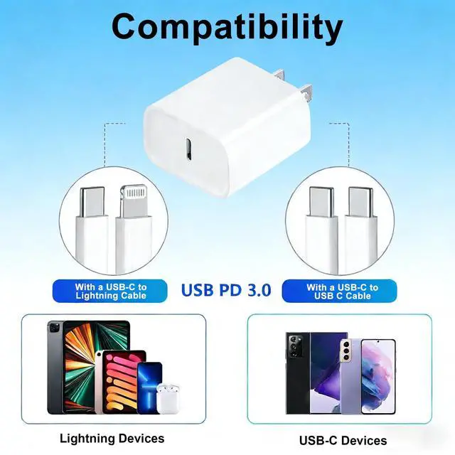 Alt view image 5 of 7 - 20W USB C Charger Block for Apple iPhone 17 16 15,USB C Charger Fast Charging Type-C Power Adapter Wall Plug for iPhone 17/16/15/14/13/12/11 Pro Max Series/Apple iWatch/AirPods