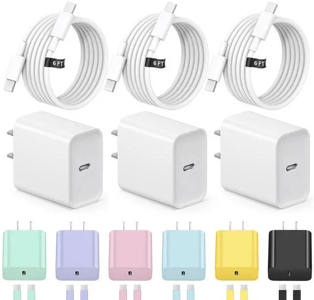 Main image of iPhone 17 16 15 Charger Fast Charging 3+3Pack Type C Charger USB C Chargers Block with 6FT Cable for iPhone Air/17/17 Plus/17 Pro/17 Pro Max/16/16 Plus/16 Pro/16 Pro Max/15/15 Pro Max/iPad Pro