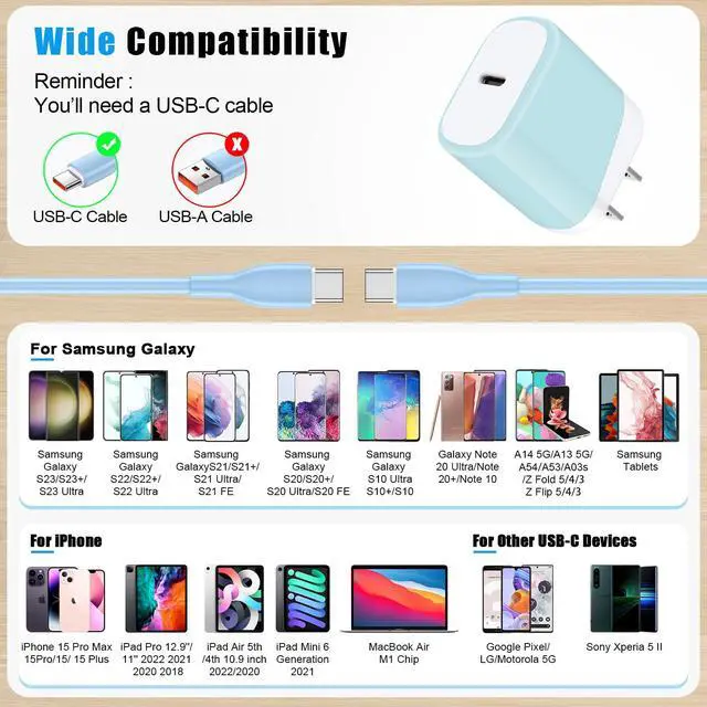 Alt view image 6 of 7 - for iPhone 17e Fast Charger Block for iPhone 17e/17/Air/17 Pro/17 Pro Max/16e/16 Pro Max/16 Pro/16 Plus/16/15 Pro Max Plus,iPad Pro Air,USBC Type C Charging Block for Samsung Galaxy A17 S26,Pixel 10a