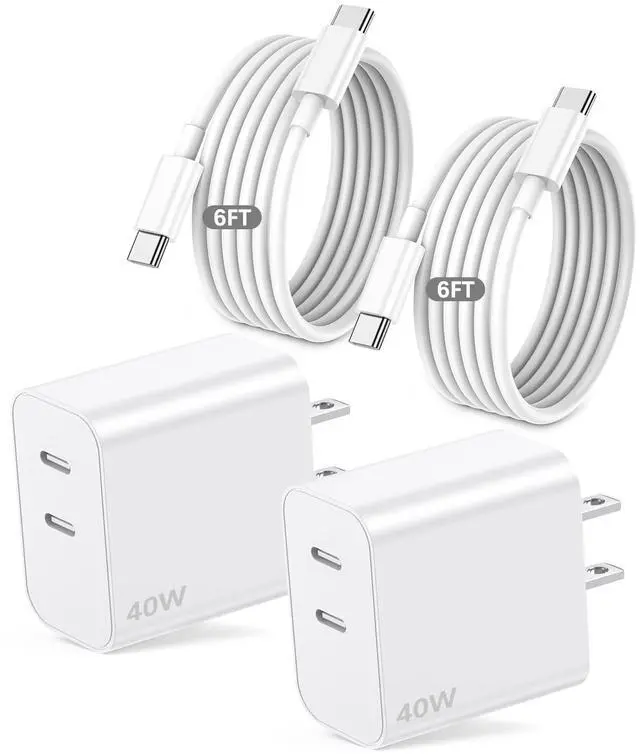 Main image of 40W iPhone 17 Charger Fast Charging,2Pack Dual Port USB C Wall Charging Block with 6FT USB C to USB C Cable Cord for iPhone 17 Pro Max/17 Pro/17/Air/17e/16 Pro Max/16 Plus/16e/15/iPad Pro/Air/Mini