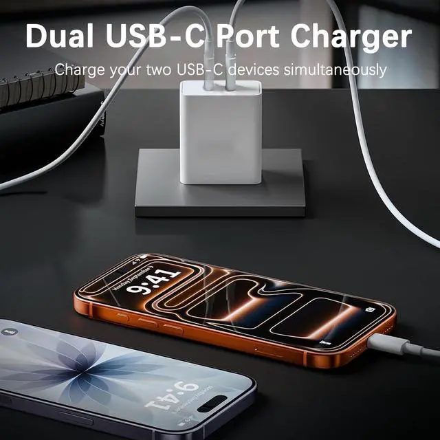Alt view image 3 of 7 - 40W iPhone 17 Charger Fast Charging,2Pack Dual Port USB C Wall Charging Block with 6FT USB C to USB C Cable Cord for iPhone 17 Pro Max/17 Pro/17/Air/17e/16 Pro Max/16 Plus/16e/15/iPad Pro/Air/Mini