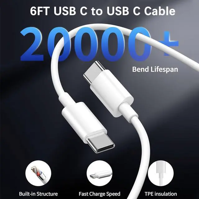 Alt view image 5 of 7 - 40W iPhone 17 Charger Fast Charging,2Pack Dual Port USB C Wall Charging Block with 6FT USB C to USB C Cable Cord for iPhone 17 Pro Max/17 Pro/17/Air/17e/16 Pro Max/16 Plus/16e/15/iPad Pro/Air/Mini