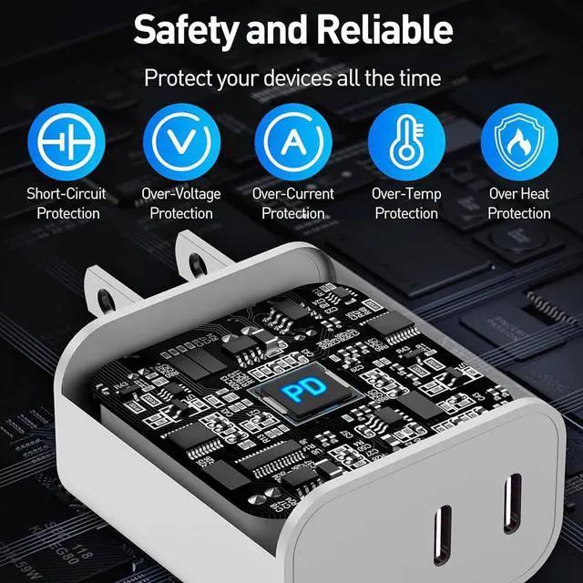 Alt view image 6 of 7 - 40W iPhone 17 Charger Fast Charging,2Pack Dual Port USB C Wall Charging Block with 6FT USB C to USB C Cable Cord for iPhone 17 Pro Max/17 Pro/17/Air/17e/16 Pro Max/16 Plus/16e/15/iPad Pro/Air/Mini