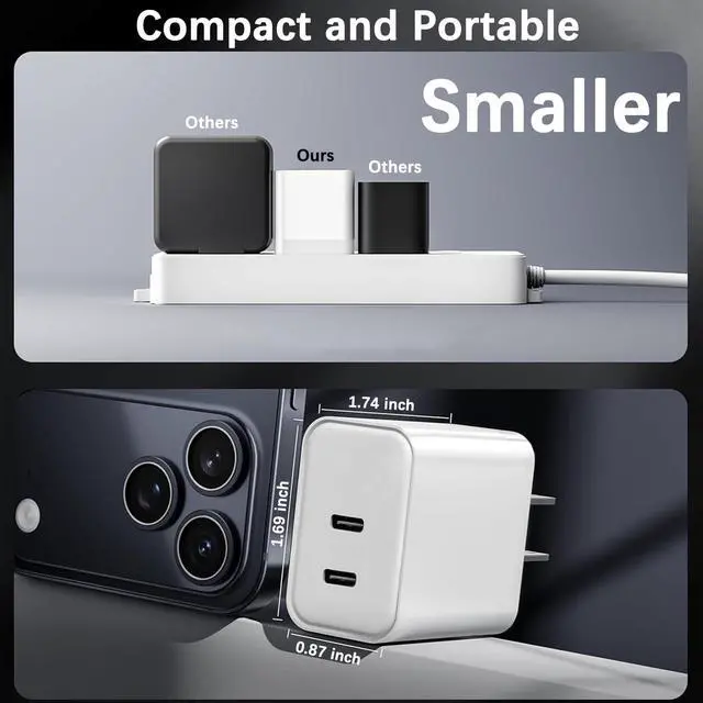 Alt view image 7 of 7 - 40W iPhone 17 Charger Fast Charging,2Pack Dual Port USB C Wall Charging Block with 6FT USB C to USB C Cable Cord for iPhone 17 Pro Max/17 Pro/17/Air/17e/16 Pro Max/16 Plus/16e/15/iPad Pro/Air/Mini