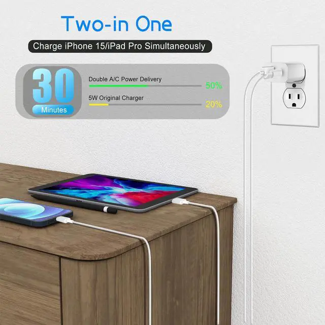 Alt view image 2 of 7 - Dual Port A/C Charger for iPhone 17 16 15,Type C Charger Fast Charging Block,2Pack Quick USB C Wall Chargers Adapter,10FT USB C Charging Cable for iPhone 17/17 Pro Max/17 Air/16 Pro/16e/15 Plus/15 Pro