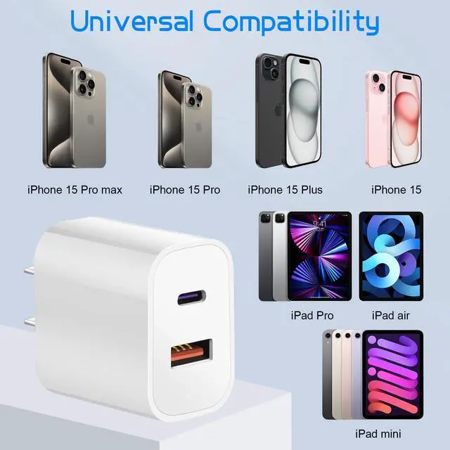 Alt view image 3 of 7 - Dual Port A/C Charger for iPhone 17 16 15,Type C Charger Fast Charging Block,2Pack Quick USB C Wall Chargers Adapter,10FT USB C Charging Cable for iPhone 17/17 Pro Max/17 Air/16 Pro/16e/15 Plus/15 Pro