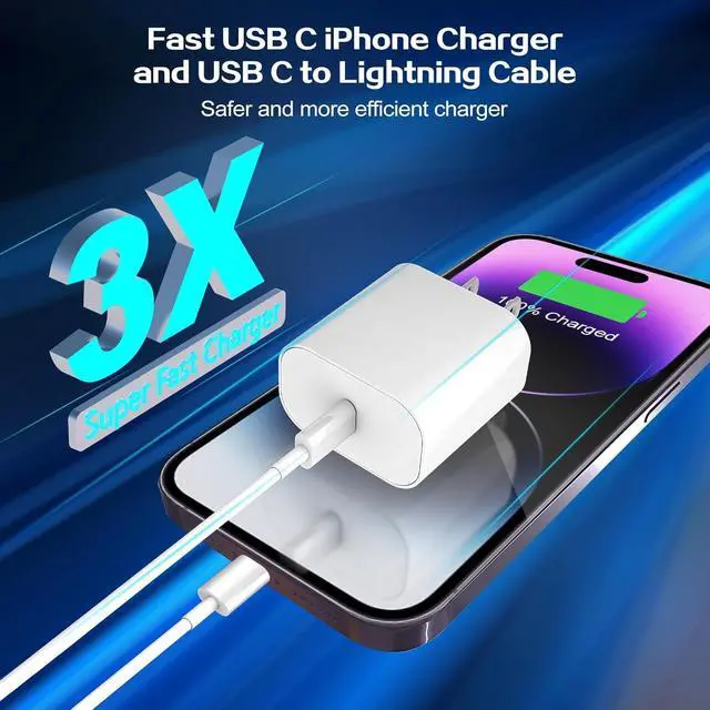 Alt view image 2 of 6 - iPhone Charger Fast Charging Block,2Pack Quick Apple iPhone Wall Charger,Super Fast Apple Phone Chargers Power Adapter,10FT Long USB C to Lightning Cable for iPhone14/14 Pro Max/13 Pro/12 MiNi/11/XR/X