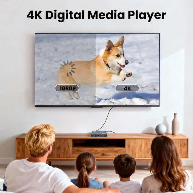 Alt view image 3 of 7 - 4K Digital Media Player with USB Drives/SD Cards Port, HDMI/AV Output, Digital Signage, Ultra HD 4K @30Hz, H.265/HEVC, MP4, Looping, Auto Playback, Grey