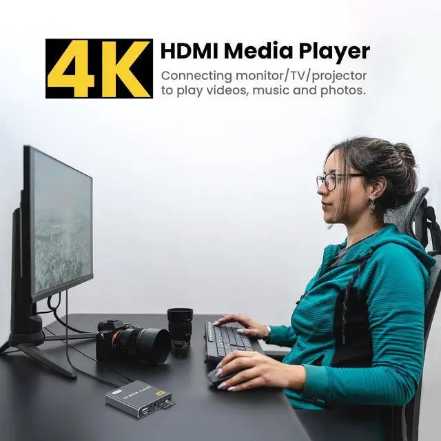 Alt view image 2 of 7 - 4K Digital Media Player with USB Drives/SD Cards Port, HDMI/AV Output, Digital Signage, Ultra HD 4K @30Hz, H.265/HEVC, MP4, Looping, Auto Playback, Grey