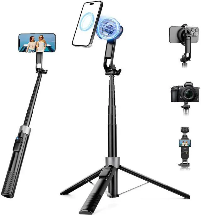 Main image of 70" Magnetic Phone Tripod, Selfie Stick Tripod for iPhone Magsafe with Rechargeable Remote & 2 in 1 Magnetic Holder, Portable Cellphone Stand for Recording Travel, Compatible with iPhone and Android