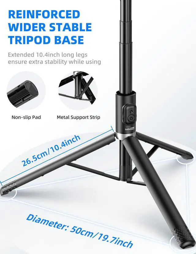 Alt view image 3 of 7 - 72" Cell Phone Selfie Stick Tripod, Aluminum Selfie Stick All-in-1 with Integrated Remote, Extendable Travel Smartphone Tripod Stand Compatible with iPhone 17/16/15/14/13/Android