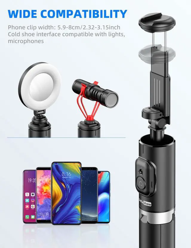 Alt view image 4 of 7 - 72" Cell Phone Selfie Stick Tripod, Aluminum Selfie Stick All-in-1 with Integrated Remote, Extendable Travel Smartphone Tripod Stand Compatible with iPhone 17/16/15/14/13/Android