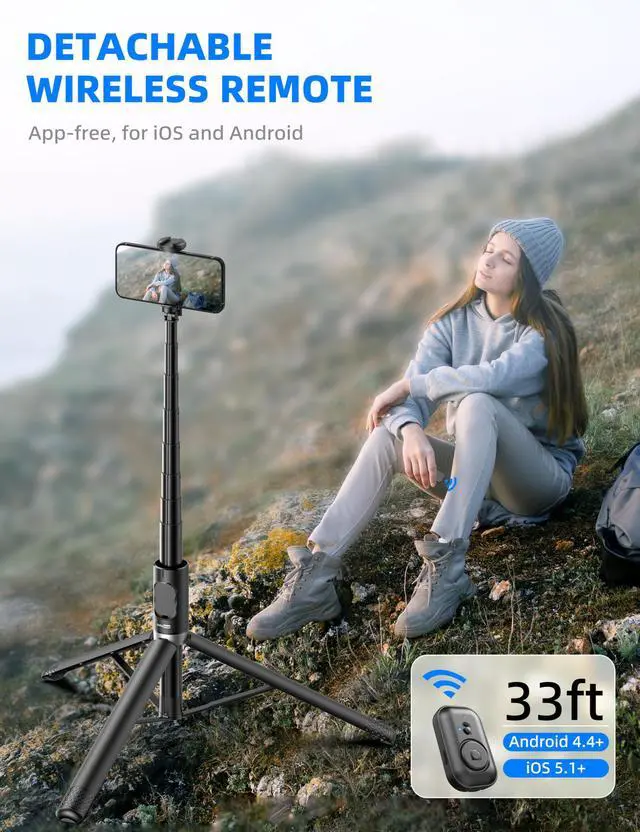 Alt view image 5 of 7 - 72" Cell Phone Selfie Stick Tripod, Aluminum Selfie Stick All-in-1 with Integrated Remote, Extendable Travel Smartphone Tripod Stand Compatible with iPhone 17/16/15/14/13/Android