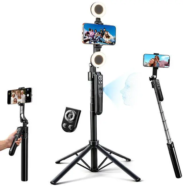 Main image of Auto Face Tracking Selfie Stick Tripod for iPhone with Light 360° Rotation That Follows Your Movement 70.9" Camera Tripod Stand with Remote for Content Creator Vlog Live Stream Video Recording