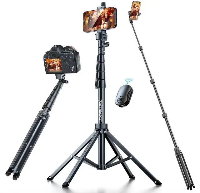 Main image of 62" Selfie Stick Tripod for iPhone, Stable 4 Leg Design, Bluetooth Remote, Aluminum Stick & Legs, Lightweight, Portable All in One, Compatible with iPhone & Android, Non Skid Feet