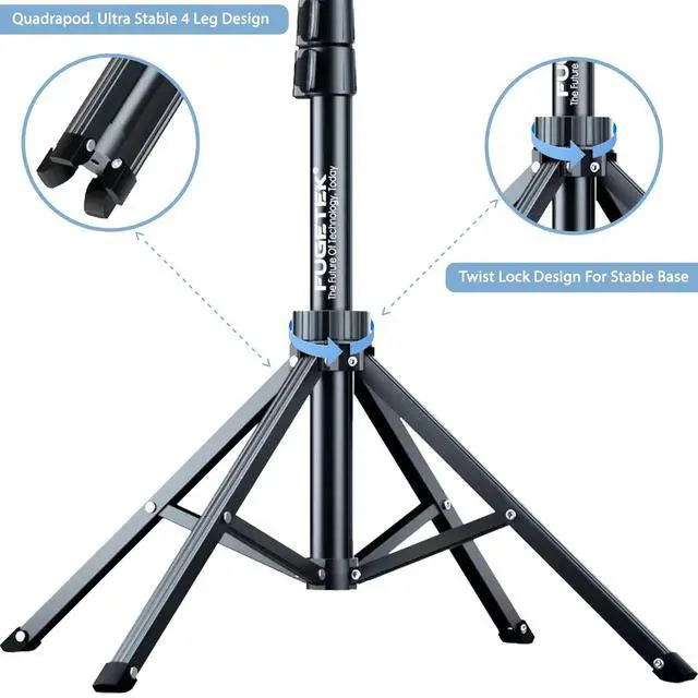 Alt view image 3 of 7 - 62" Selfie Stick Tripod for iPhone, Stable 4 Leg Design, Bluetooth Remote, Aluminum Stick & Legs, Lightweight, Portable All in One, Compatible with iPhone & Android, Non Skid Feet