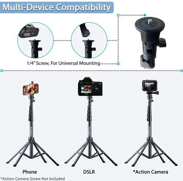 Alt view image 2 of 7 - 62" Selfie Stick Tripod for iPhone, Stable 4 Leg Design, Bluetooth Remote, Aluminum Stick & Legs, Lightweight, Portable All in One, Compatible with iPhone & Android, Non Skid Feet