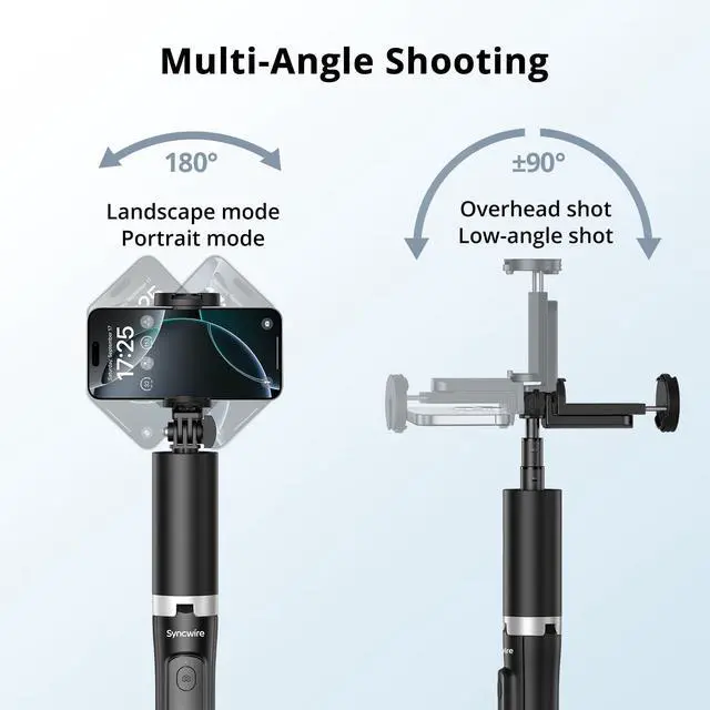 Alt view image 3 of 7 - 63" Phone Tripod for iPhone, Extendable Selfie Stick Tripod with Bluetooth Remote, All-in-One Aluminum Stand with Cold Shoe Mount Compatible with GoPro, iPhone and Android Smartphones, Black