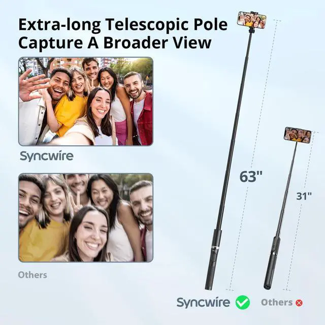 Alt view image 4 of 7 - 63" Phone Tripod for iPhone, Extendable Selfie Stick Tripod with Bluetooth Remote, All-in-One Aluminum Stand with Cold Shoe Mount Compatible with GoPro, iPhone and Android Smartphones, Black