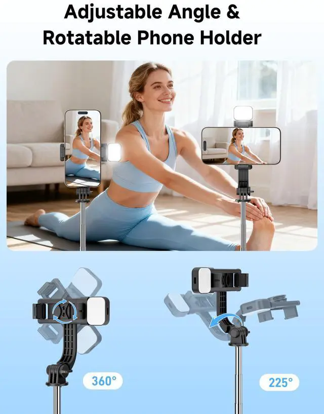Alt view image 5 of 7 - Mini Selfie Stick Travel Tripod for Cell Phone with Light, Extendable Selfie Stick for iPhone with Detachable Remote, iPhone Tripod for Video Recording, Photograph, Compatible with Cellphones