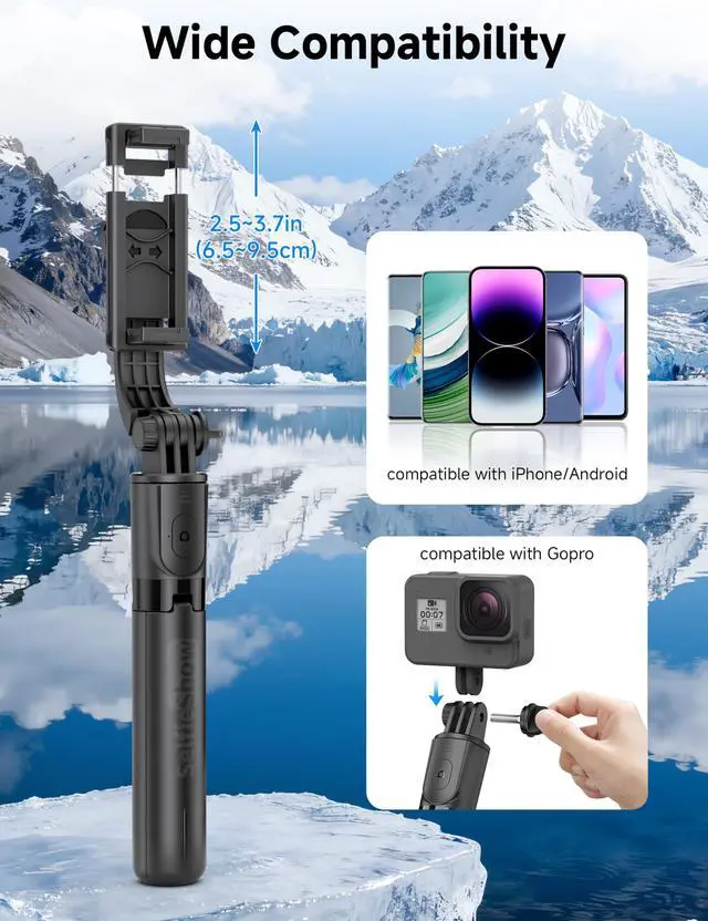 Alt view image 6 of 7 - Mini Selfie Stick Travel Tripod for Cell Phone with Light, Extendable Selfie Stick for iPhone with Detachable Remote, iPhone Tripod for Video Recording, Photograph, Compatible with Cellphones
