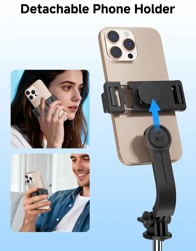 Alt view image 7 of 7 - Mini Selfie Stick Travel Tripod for Cell Phone with Light, Extendable Selfie Stick for iPhone with Detachable Remote, iPhone Tripod for Video Recording, Photograph, Compatible with Cellphones