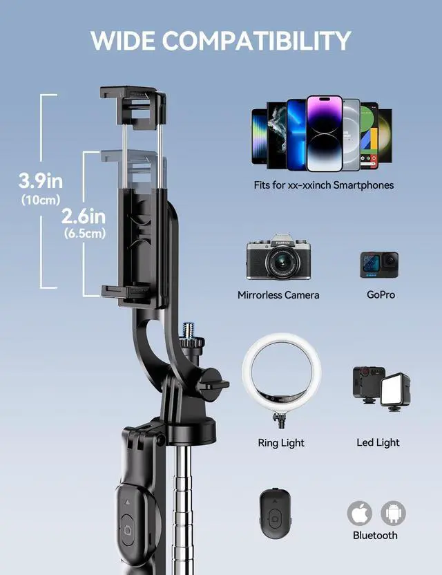 Alt view image 5 of 7 - 67" Cell Phone Tripod Stand & Selfie Stick with Wireless Remote, All in One Multifunctional Selfie Stick Tripod for iPhone Android Action Camera GoPro Insta360 DJI OSMO Pocket 3 Accessories