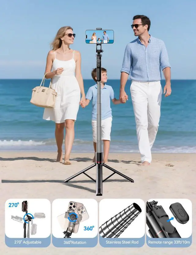 Alt view image 6 of 7 - 67" Cell Phone Tripod Stand & Selfie Stick with Wireless Remote, All in One Multifunctional Selfie Stick Tripod for iPhone Android Action Camera GoPro Insta360 DJI OSMO Pocket 3 Accessories