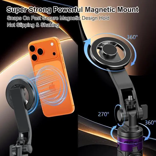 Alt view image 3 of 7 - Magnetic Tripod for iPhone with 1/4" Screw, 53" Foldable MagSafe Selfie Stick Tripod with Remote & Metal Ring, 4-Leg Stable Phone & Camera Tripod for Video Recording, Gym,Vlogging,TikTok,Travel, Black