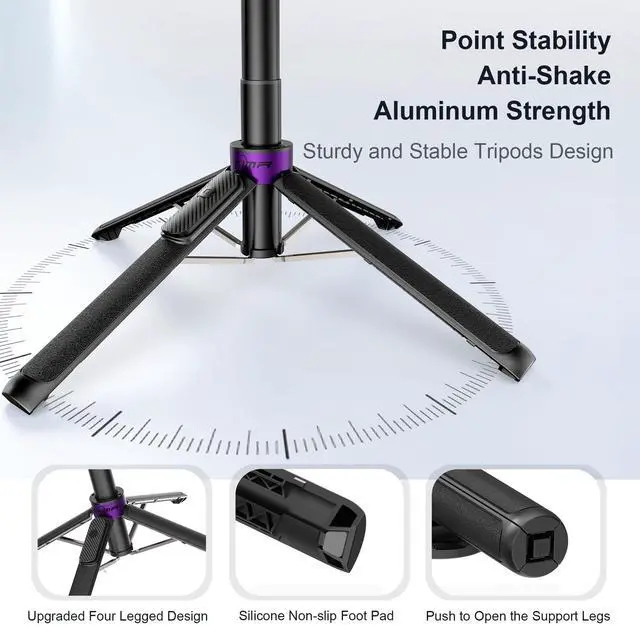 Alt view image 5 of 7 - Magnetic Tripod for iPhone with 1/4" Screw, 53" Foldable MagSafe Selfie Stick Tripod with Remote & Metal Ring, 4-Leg Stable Phone & Camera Tripod for Video Recording, Gym,Vlogging,TikTok,Travel, Black