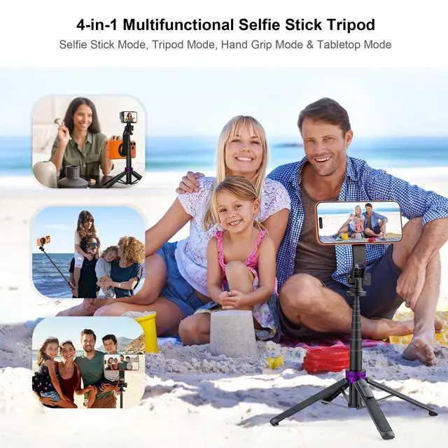 Alt view image 7 of 7 - Magnetic Tripod for iPhone with 1/4" Screw, 53" Foldable MagSafe Selfie Stick Tripod with Remote & Metal Ring, 4-Leg Stable Phone & Camera Tripod for Video Recording, Gym,Vlogging,TikTok,Travel, Black