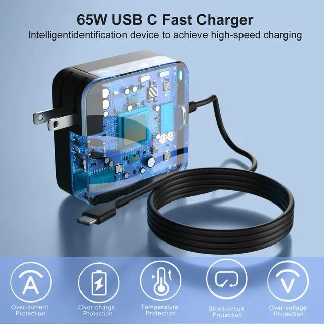 Alt view image 4 of 7 - 65W USB-C Laptop Charger Compatible with Asus ZenBook 13 S13 14 Chromebook C302C C213 C214 C436 C523 ExpertBook B9450FA Q408UG UX390UA UX325 ADL-65A1 Foldable Plug Type-C Fast Charging AC Adapter