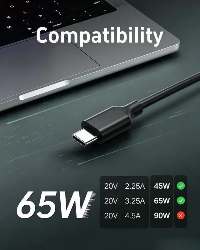 Alt view image 2 of 6 - 65W 45W USB Type C Charger for Asus Zenbook, Chromebook, Expertbook Laptop