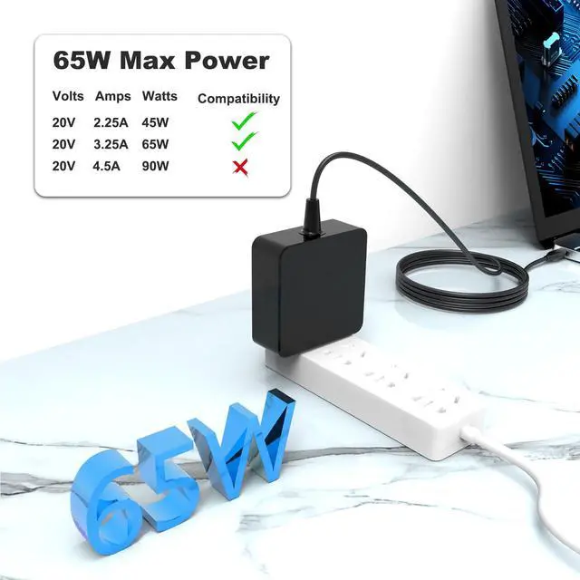 Alt view image 3 of 7 - 65W 45W USB C Laptop Charger Compatible with ASUS ZenBook 14 13 S13 C213 C214 C523 C436 C302C T302 UX371 UX490 UX390UA ADP-45EW B, ROG Ally Xbox R1 Z1 X Foldable Plug Type C Power Adapter