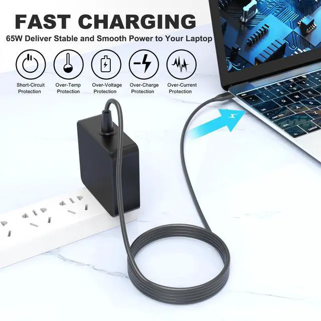 Alt view image 2 of 7 - 65W 45W USB C Laptop Charger Compatible with ASUS ZenBook 14 13 S13 C213 C214 C523 C436 C302C T302 UX371 UX490 UX390UA ADP-45EW B, ROG Ally Xbox R1 Z1 X Foldable Plug Type C Power Adapter