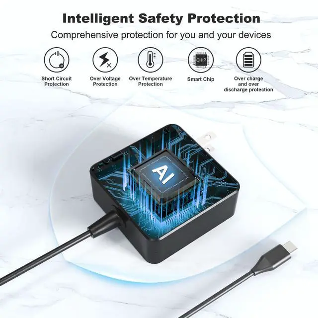 Alt view image 5 of 7 - 65W 45W USB C Laptop Charger Compatible with ASUS ZenBook 14 13 S13 C213 C214 C523 C436 C302C T302 UX371 UX490 UX390UA ADP-45EW B, ROG Ally Xbox R1 Z1 X Foldable Plug Type C Power Adapter