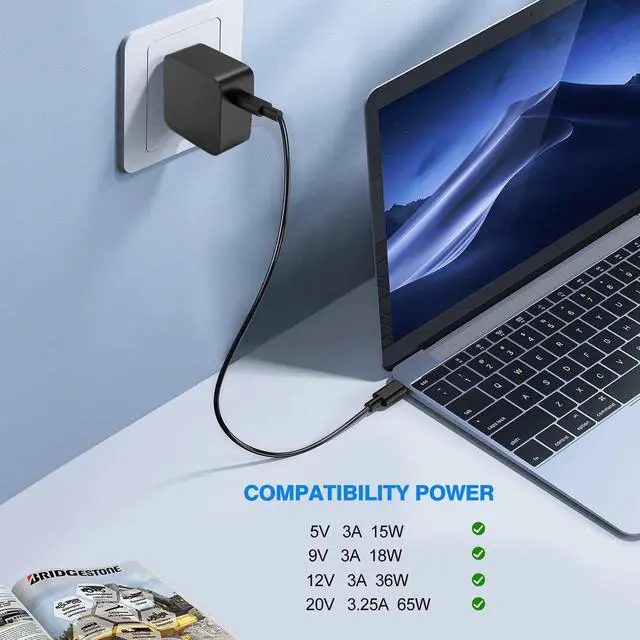 Alt view image 6 of 6 - 65W 45W GaN USB C Charger for Asus Zenbook 15 14 13 S13 S Flip 3 Deluxe Duo 14 Chromebook VivoBook ThinkPad X1 Z13 X13 L14 E14 P14s ThinkBook 13s Laptop Power Supply Adapter