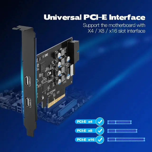 Alt view image 2 of 7 - 10Gbps PCIE USB C Card with Internal Type E to Type C and 19 Pin USB Header Expansion Card, PCI Express 3.0 x4 Front Panel Adapter for Desktop PC, Workstations, SSD Enclosures, File Backup
