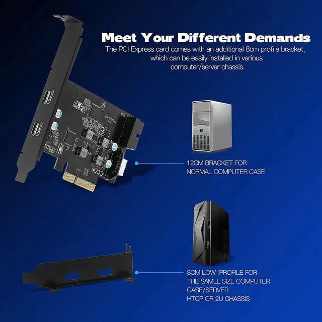 Alt view image 5 of 7 - 10Gbps PCIE USB C Card with Internal Type E to Type C and 19 Pin USB Header Expansion Card, PCI Express 3.0 x4 Front Panel Adapter for Desktop PC, Workstations, SSD Enclosures, File Backup