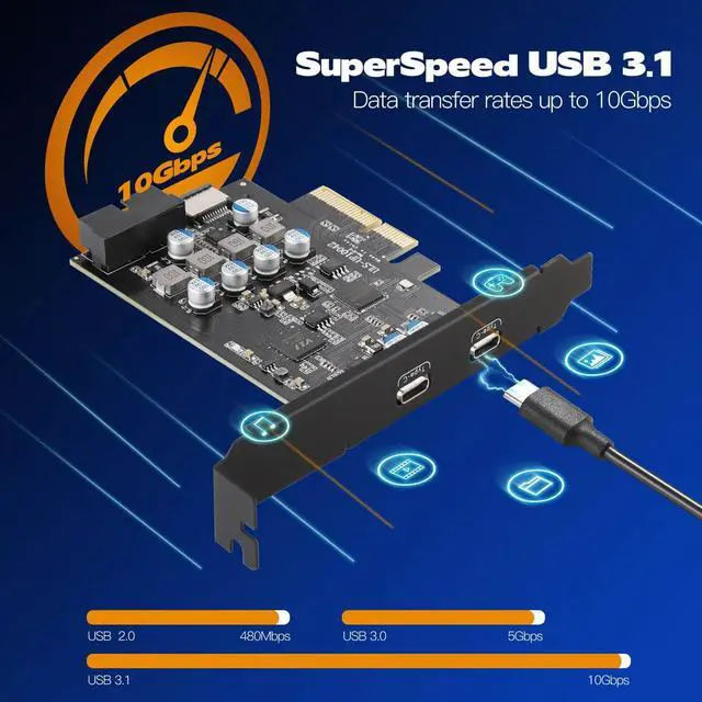 Alt view image 3 of 7 - 10Gbps PCIE USB C Card with Internal Type E to Type C and 19 Pin USB Header Expansion Card, PCI Express 3.0 x4 Front Panel Adapter for Desktop PC, Workstations, SSD Enclosures, File Backup